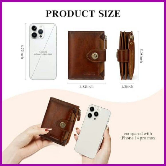 RFID Bifold Leather Wallet with 16 Card Slots & Zipper Pocket - Picture 5 of 7